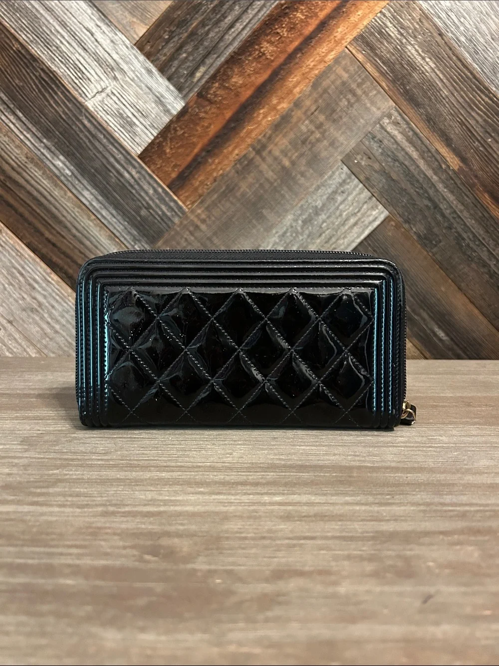 Chanel Boy Quilted Patent Leather Wallet